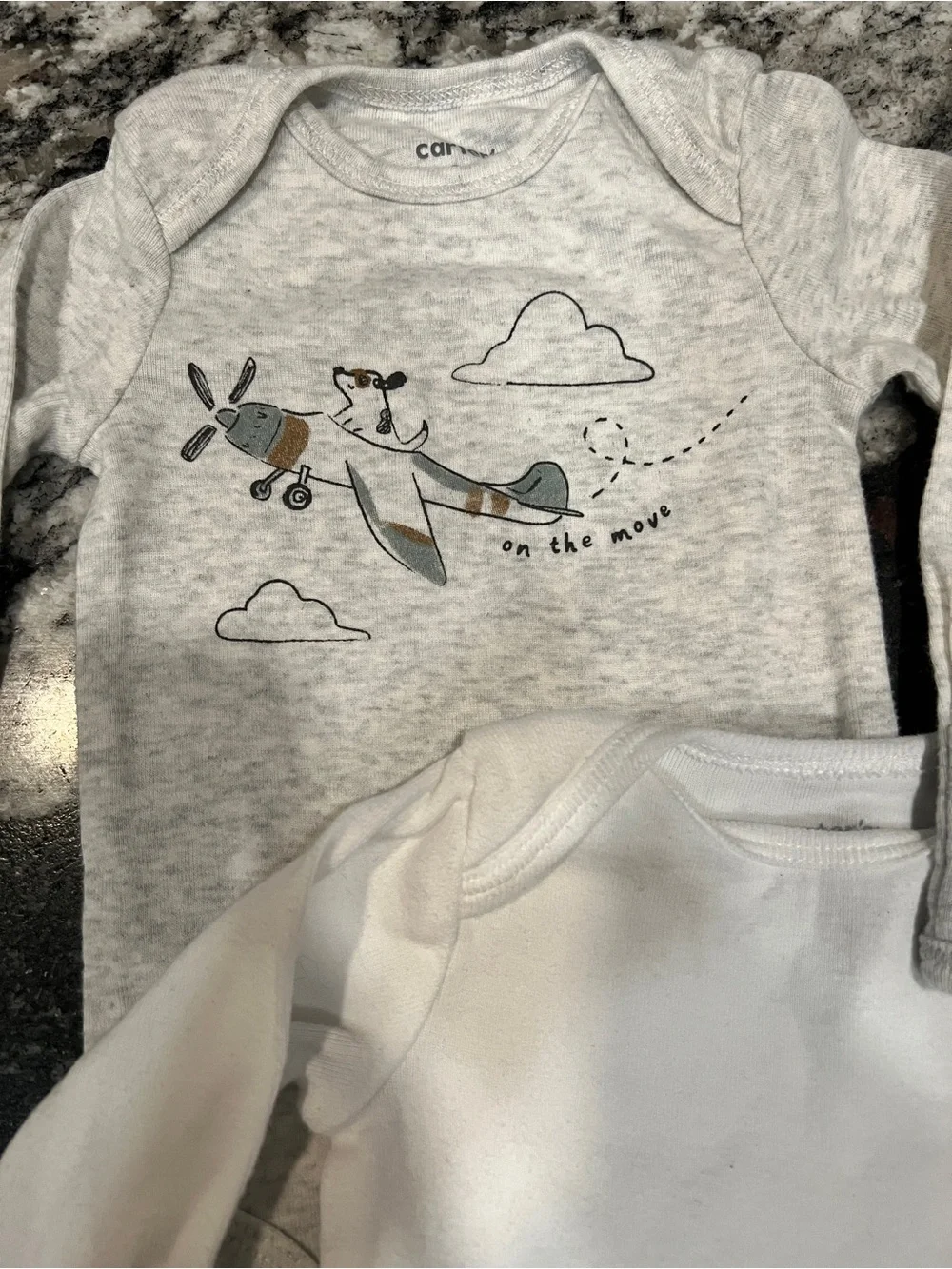 Carter’s 3M Long Sleeve Bodysuit Bundle | Airplane & Solid White Onesies